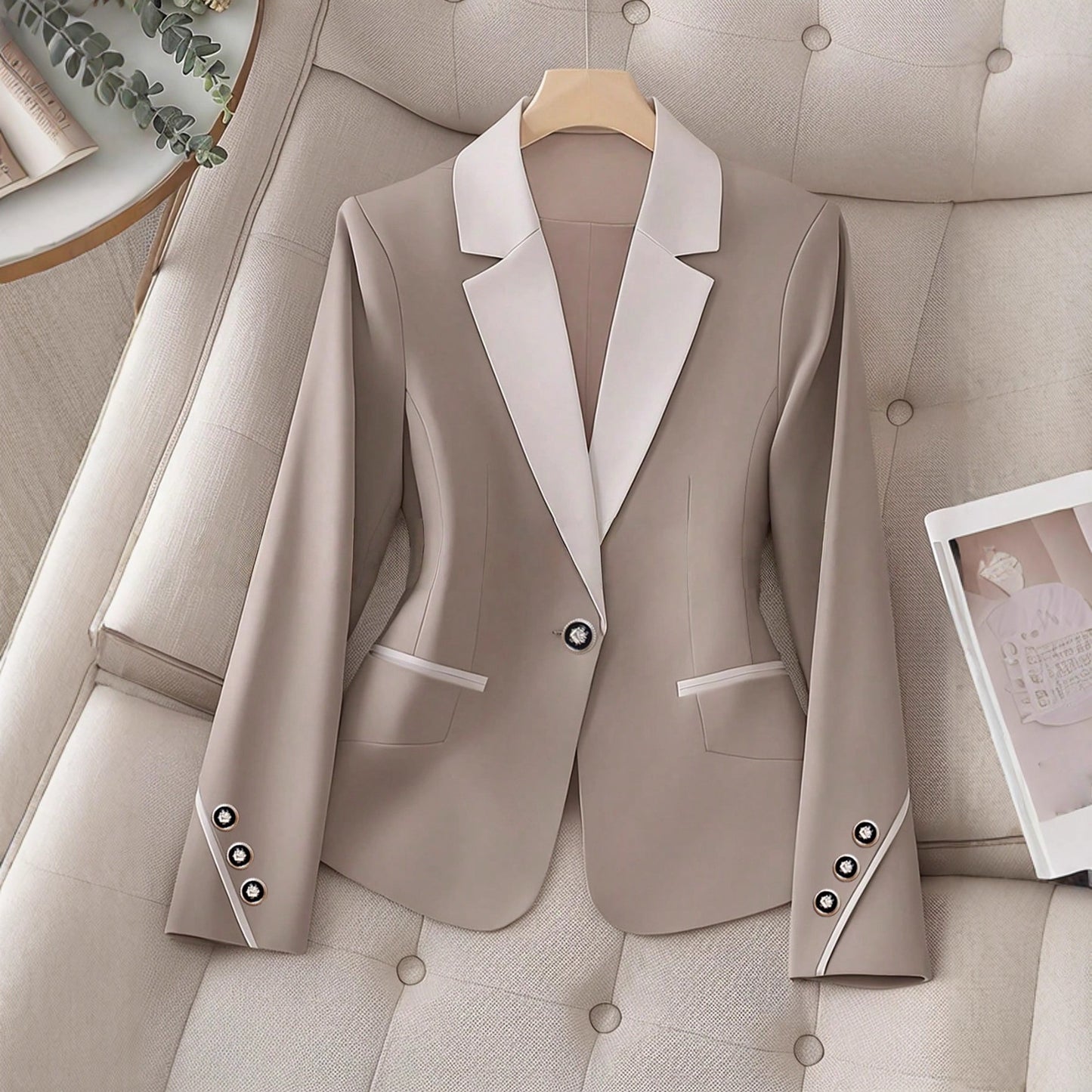 Professional Contrasting-Color Button Elegant Formal Blazer