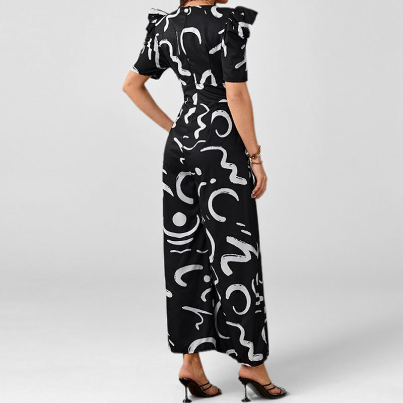 Stylish And Chic V-neck Cinched-waist Wide-leg Jumpsuit