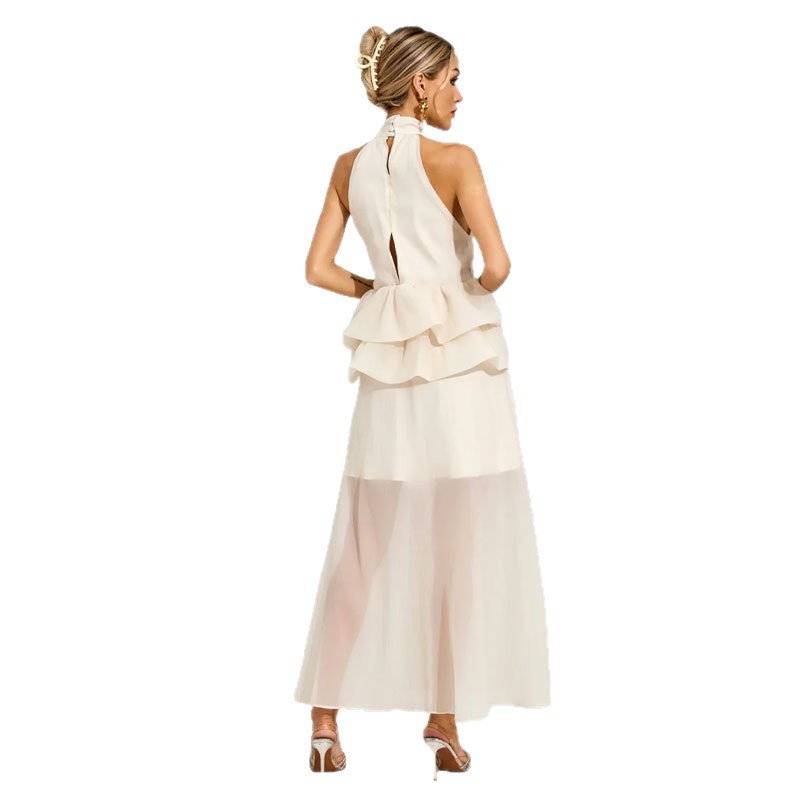 Flowy Ruffled Wedding Dress With A Halter Neckline