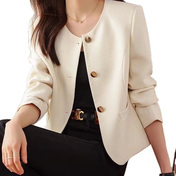 Womens Casual Cropped Jacket With A Crew Neck