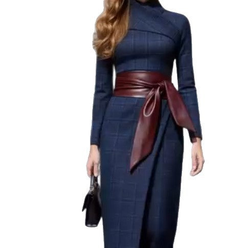 Womens Stylish Sophisticated Wide-waisted Belted Dress