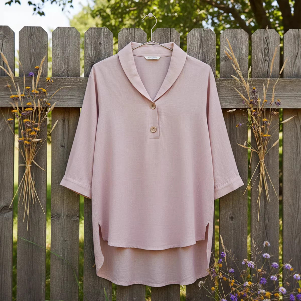 Womens Casual Loose-fitting Fashionable Button-up Shirt With A Peter Pan Collar